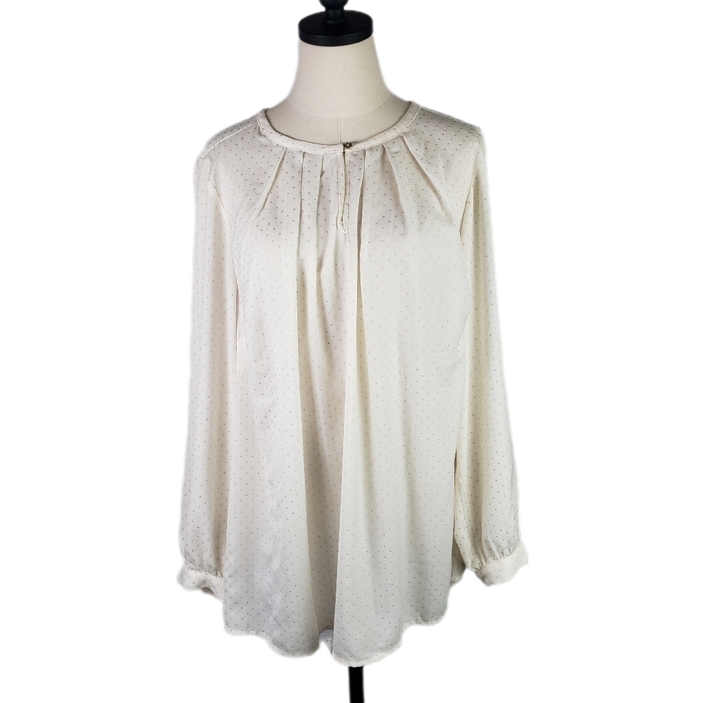 Lane Bryant Womams Blouse Cream W/ Gold Polka Dot Print Size 18